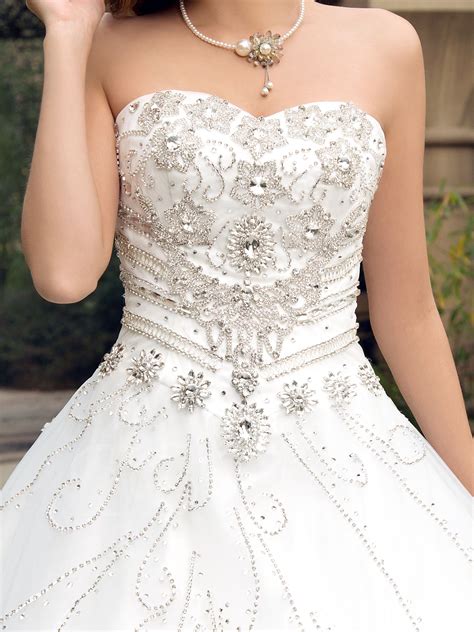 Sweetheart Neckline Rhinestone Court Train Wedding Dress Court Train