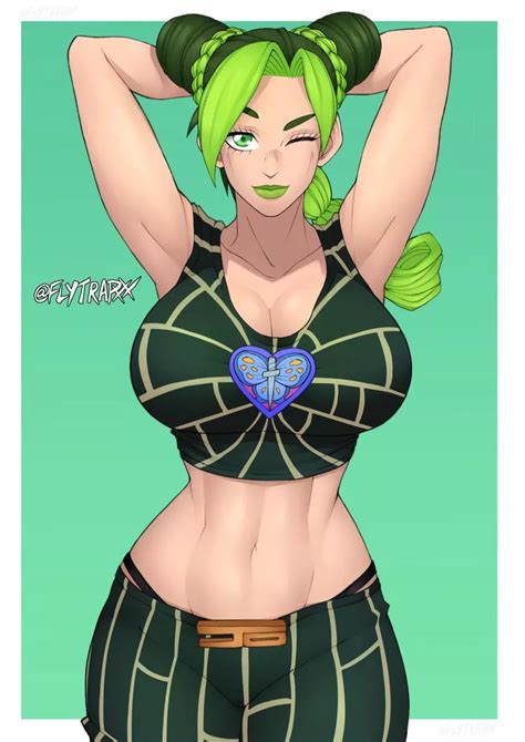 Jolyne With Big Breasts With Her Arms Up While Winking At Viewer Nudes
