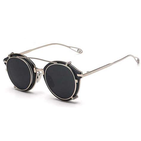 2016 new luxury steampunk sunglasses men vintage round metal clip on glasses women hipster retro