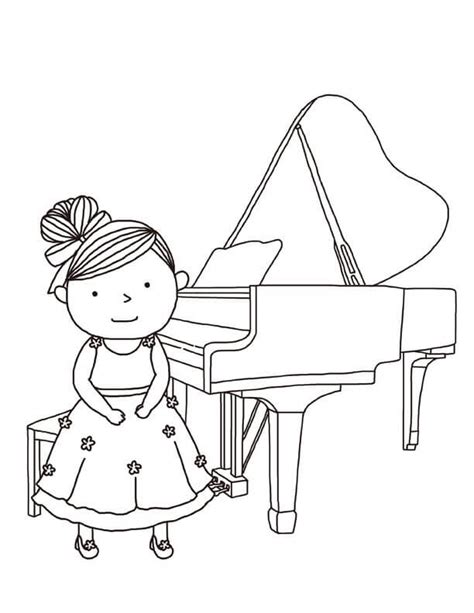 Garota Com O Piano Para Colorir Imprimir E Desenhar Colorir Me