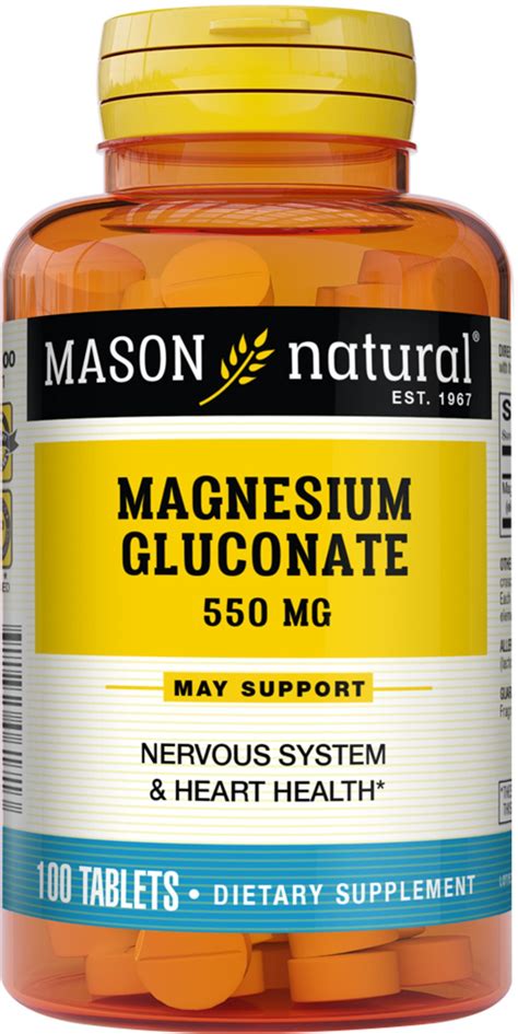 Mason Naturals Magnesium Gluconate 550 Mg 100 Tablets Puritan S Pride