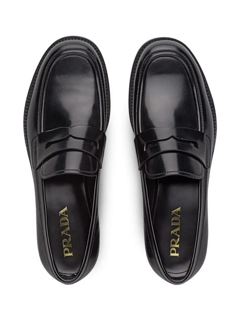 Prada Leather Brushed Loafers In Black For Men Lyst