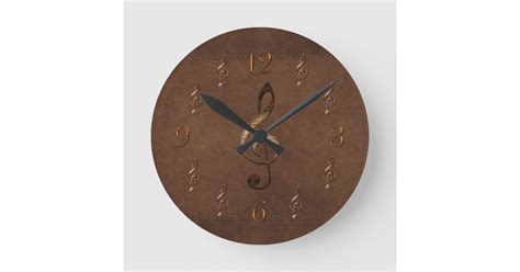 Treble Clef Music Themed Faux Leather Wall Clock Zazzle