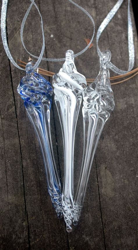 Set Of 3 Blown Glass Icicle Ornaments By Hestiashearth On Etsy 20 00 Icicle Ornaments Glass