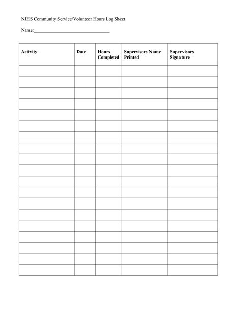 Free Blank Log Sheet Templates Printable Log Sheet Templates