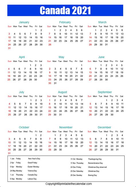 Our free printable 2021 calendar are available as microsoft word documents, open office format, pdf and image formats. canada calendar 2021 | Printable The Calendar