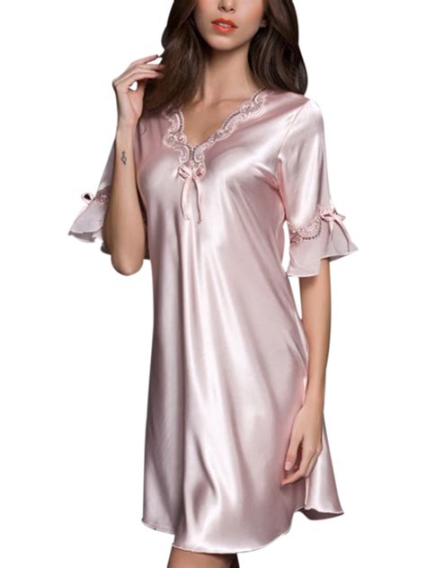 Sexy Silk Satin Night Dress Sleeveless Wedding Dress V Neck Nightgown Nightdress Ice Silk