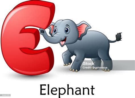 Ilustración De Letra E Es Para El Elefante De Dibujos Animados Alfabeto