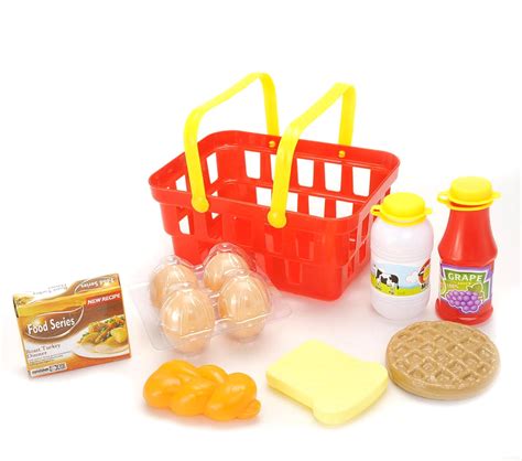 Pretend Breakfast And Lunch Play Food Set With Basket For Kids 10 Piece