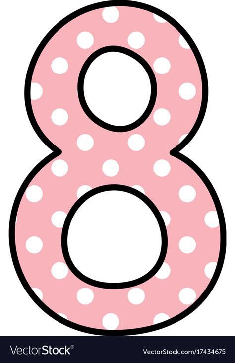 Number 8 With White Polka Dots On Pastel Pink Vector Image