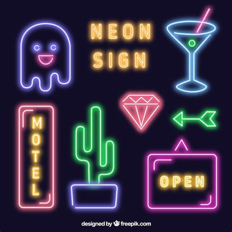 Bright Neon Signs Collection Free Vector
