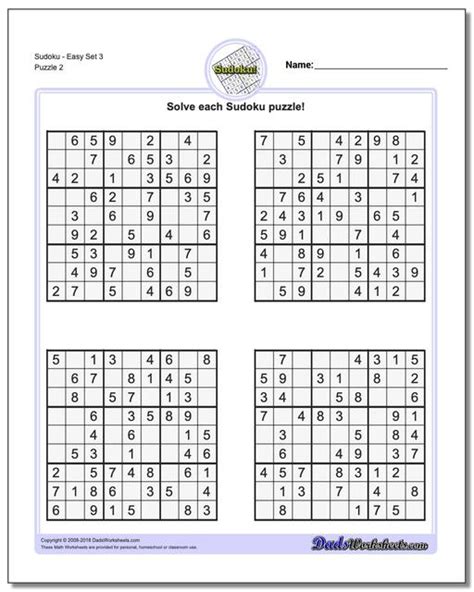 Easy Sudoku Puzzle Worksheets | 99Worksheets