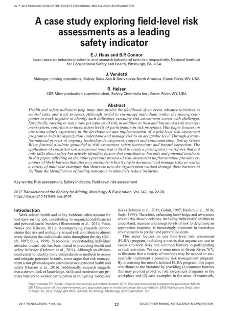 Pdf A Case Study Exploring Field Level Risk Assessments As A Leading