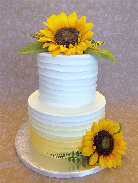 Rustic Yellow Ombré Sunflower Wedding Cake Sunflower Birthday Cakes