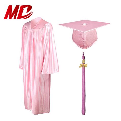 Shiny Pink High School Graduation Cap Gown China Graduation Cap Gown