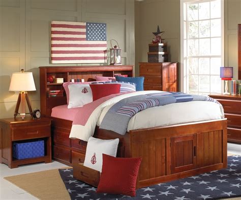 2821 Full Bookcase Headboard Captain Bed Wtrundle 3 Drawers
