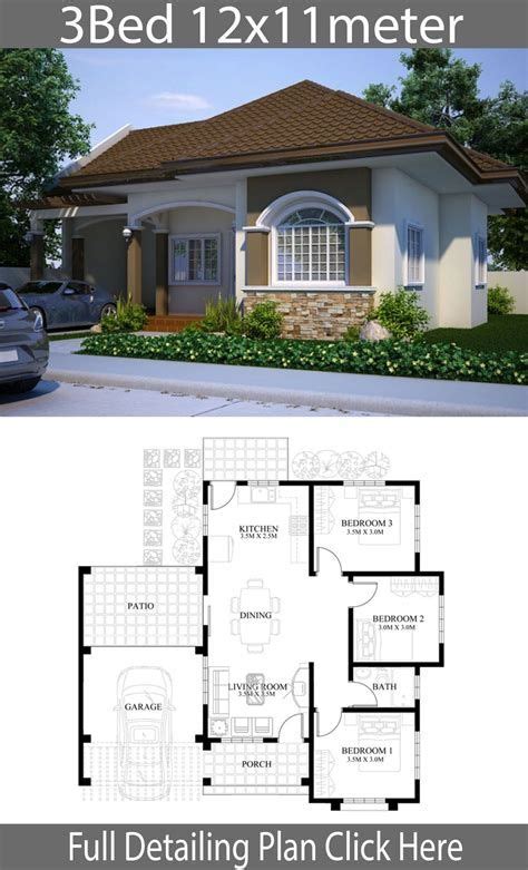 3 Bedrooms Home Design Plan 10x12m Samphoas Plansearch 69a Small