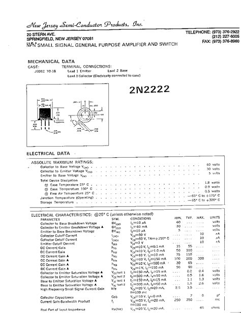 2n2222 Datasheet11 Pages Njsemi Npn Small Signal General Purpose