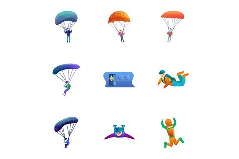 Skydivers Icon Set Cartoon Style Graphic By Nsit0108 · Creative Fabrica