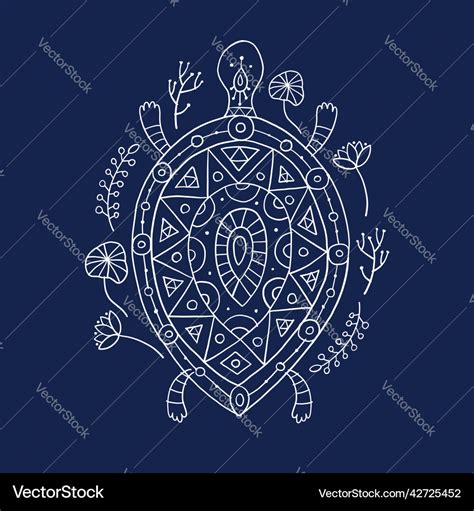 Cute Turtle In Ethnic Ornament Style Tortoise Vector Image