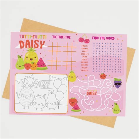 Tutti Frutti Party Games Coloring Place Mat Fruits Birthday Etsy