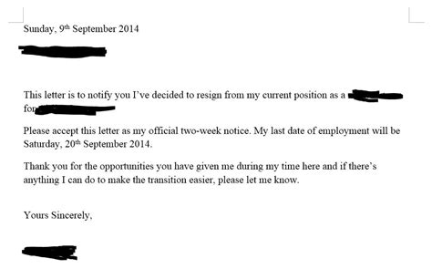 Start by including the recipient's company and address (name optional) 2. How do you write a two weeks notice? : NoStupidQuestions