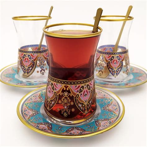 18 pcs pasabahce evla turkish tea set with spoons traditional turk