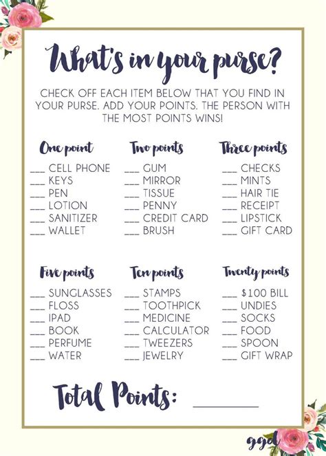 Whats In Your Purse Bridal Shower Game Printable Bridal Etsy