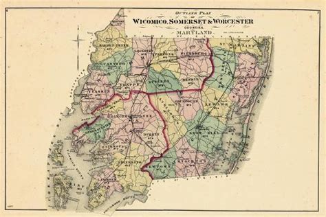 1877 Wicomico Somerset Worcester Counties Map Maryland United