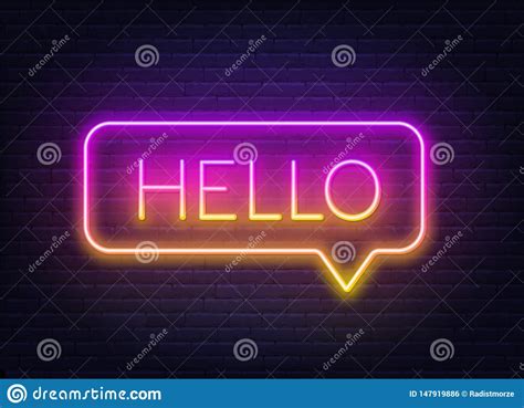 Neon Gradient Sign Of Word Hello In Speech Bubble Frame On Dark