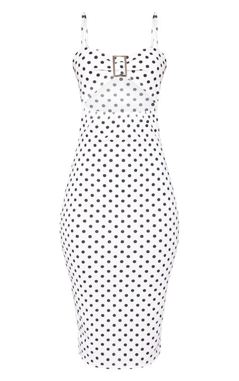 White Polka Dot Cut Out Midi Dress Dresses Prettylittlething Usa