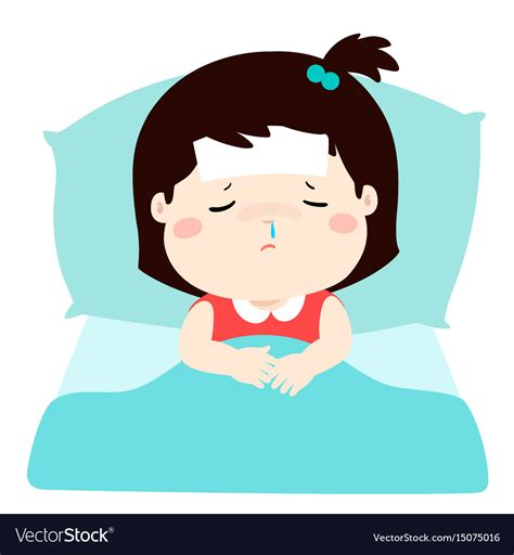 Little Sick Girl In Bed Cartoon Royalty Free Vector Image