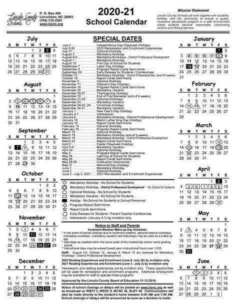 Lincoln County Schools Holiday Calendar 2023 2024 District School