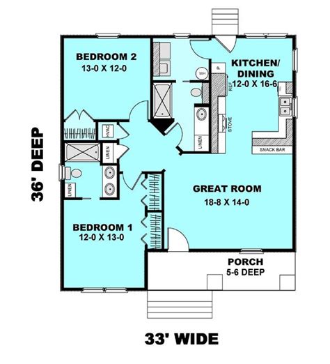 Cottage Style House Plan 2 Beds 2 Baths 1073 Sqft Plan 44 178