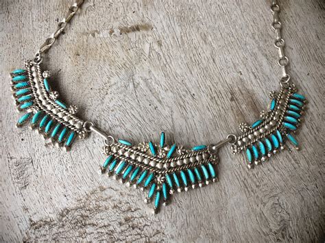Zuni Jewelry Sterling Silver Turquoise Necklace Native American Indian