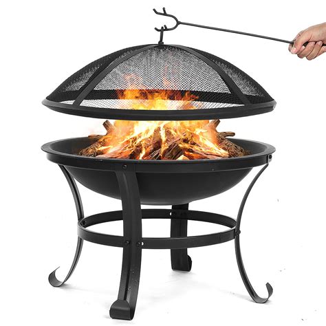 22 Inch Outdoor Steel Bowl Fire Pit Round Firepalce W Spark Cover