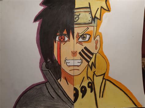 Images Of Naruto And Sasuke Drawing Half Face