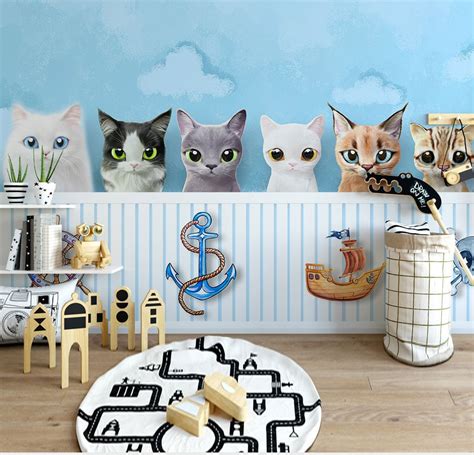 Blue Cloud Cute Cats Wallpaper Mural 3d Wall Photo Mural