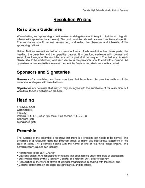 Resolution Writing Resolution Guidelines