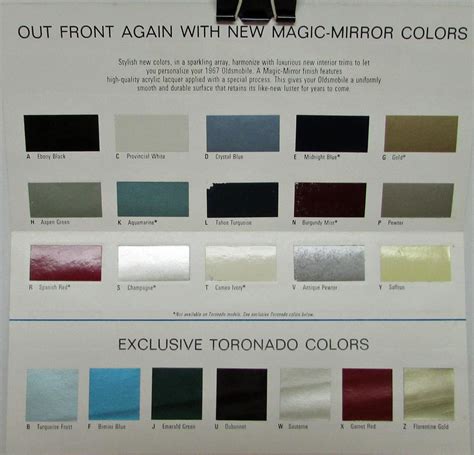 1985 Oldsmobile Color Fabric Paint Chip Cutlass Toronado 442 Brochure