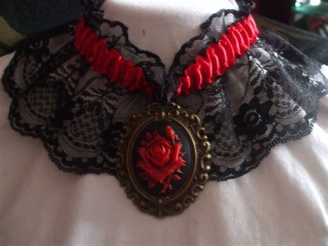 Black And Red Rose Lace Gothic Choker Etsy Gothic Chokers Rose