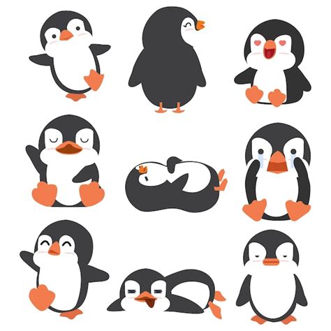 Premium Vector Cute Little Penguin Cartoon Set