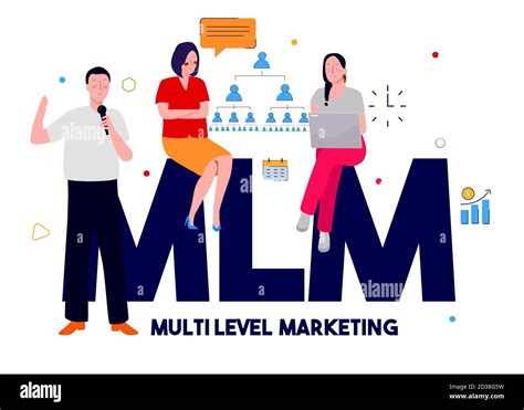 Multi Level Marketing Concept Men Hold Microphone Presentation Women