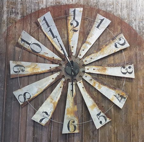 40″ Windmill Clock Rustic Metal Letters And Wall Art Windmill Clock