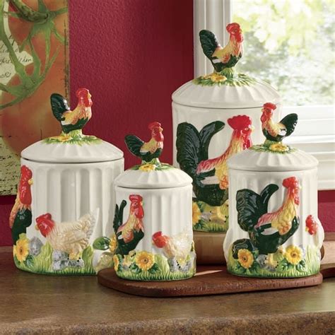 4 Piece 3 D Sunflower Rooster Canister Set Large Rooster Canisters