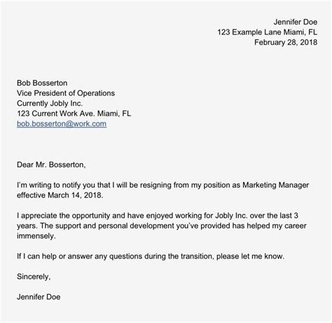 Resignation Letter Sample Simple Artofit