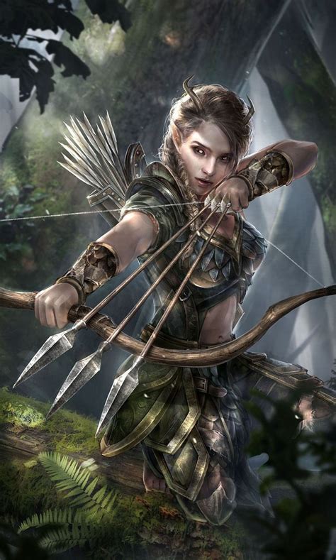 Forest Archer Elf Female Fighter Woman Girl Three Arrows Fantasy Characters Gaming