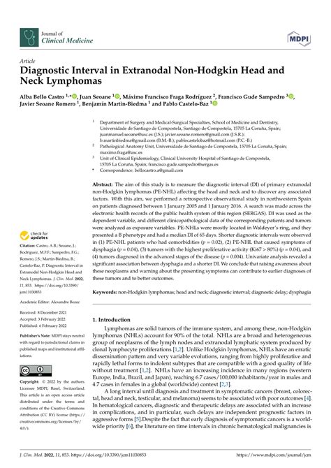 Pdf Diagnostic Interval In Extranodal Non Hodgkin Head And Neck Lymphomas