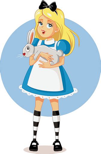 Drawing Of A Cute Blonde Girl Holding A Bunny Stock Illustration