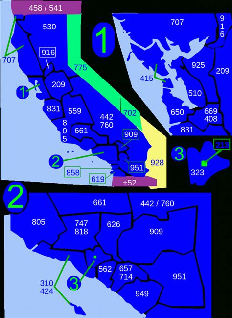 List Of California Area Codes Wikipedia California Zip Code Map